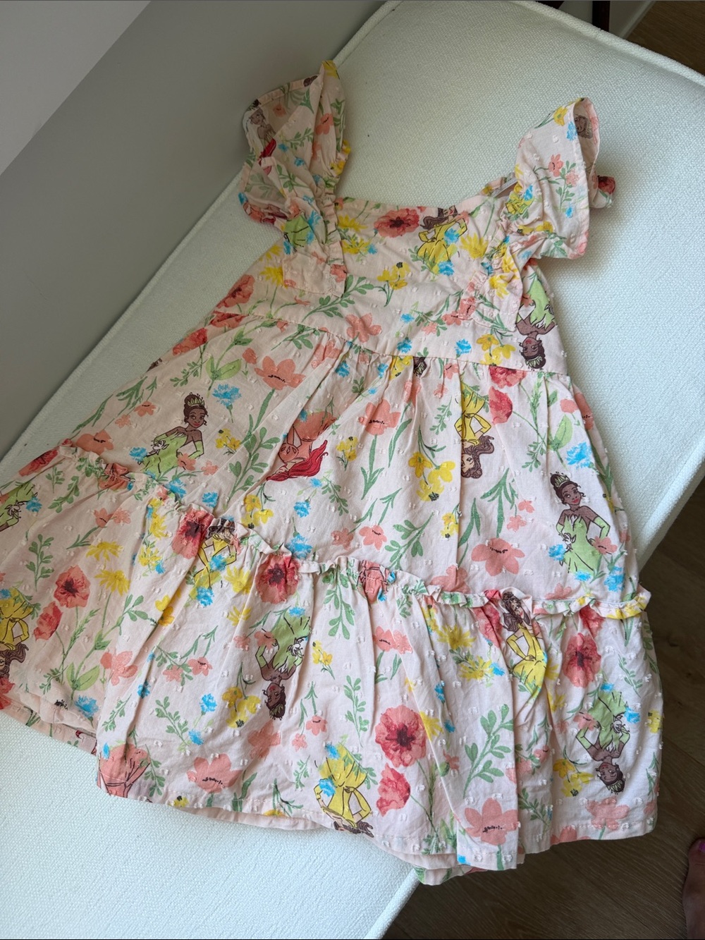 Disney Light Pink Floral Princess Tiered Dress with Multicolor Prints